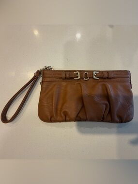 Express Brown Leather Wristlet Clutch